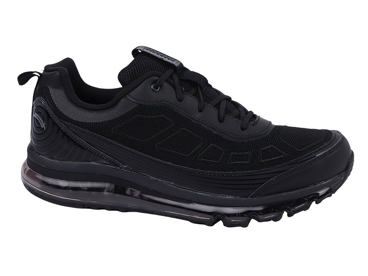Tenis deportivos Karosso color negro total con suela amortiguada y detalles en malla.