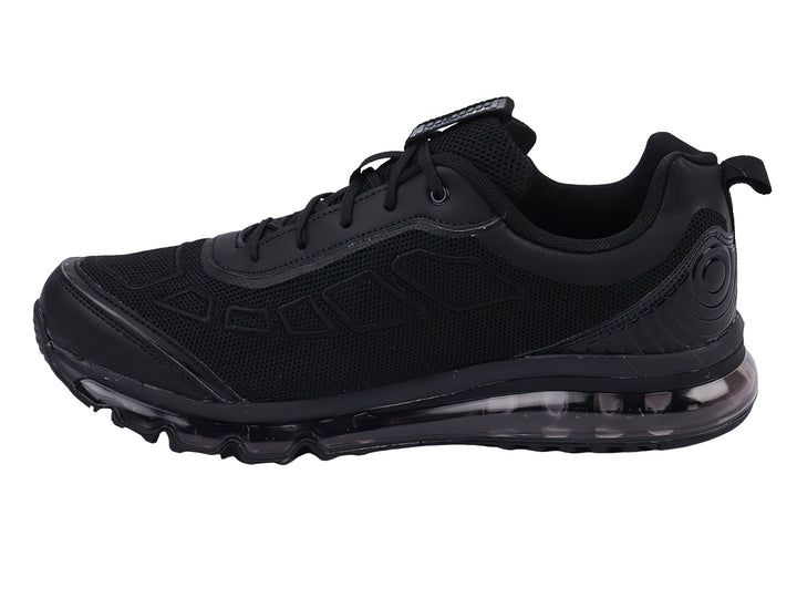 Tenis deportivos Karosso color negro total con suela amortiguada y detalles en malla.