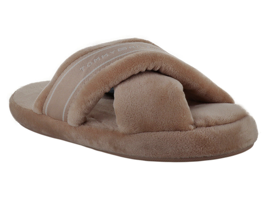 Sandalia tipo pantufla Tommy Hilfiger en color Misty Blush con textura suave y acolchada.