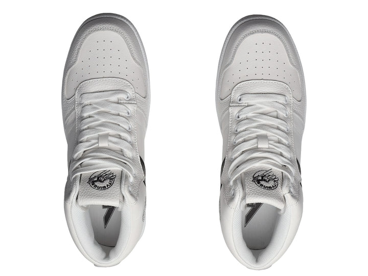 Tenis PONY City Wings Mid color blanco con detalle en negro y suela color caramelo.