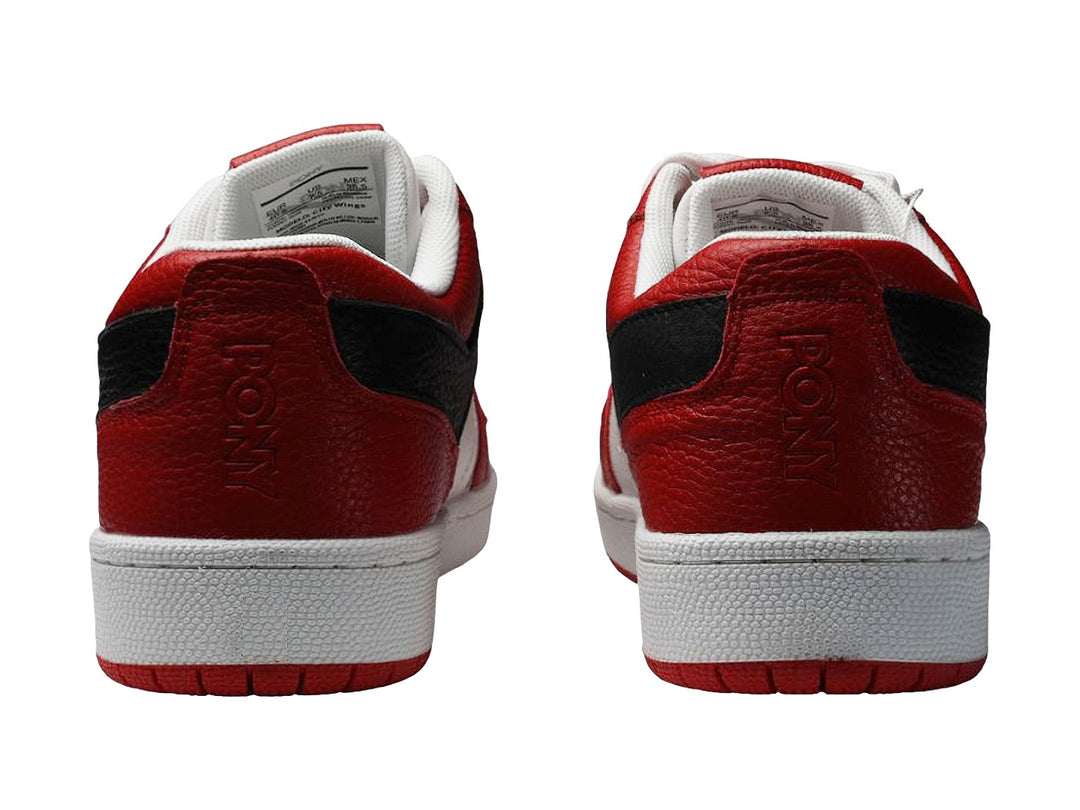 Tenis PONY City Wings en colores rojo, blanco y negro con suela blanca y cordones blancos.