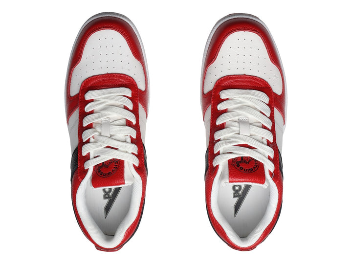 Tenis PONY City Wings en colores rojo, blanco y negro con suela blanca y cordones blancos.