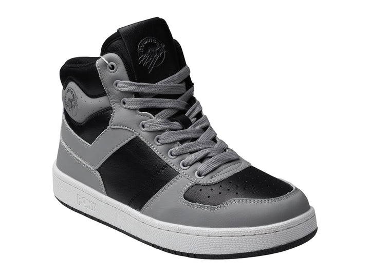 Tenis PONY City Wings Hi en colores gris y negro con suela blanca, estilo bota alta.