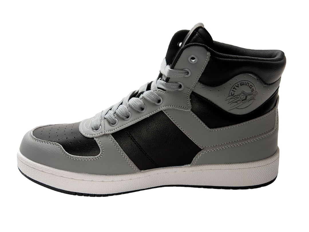 Tenis PONY City Wings Hi en colores gris y negro con suela blanca, estilo bota alta.