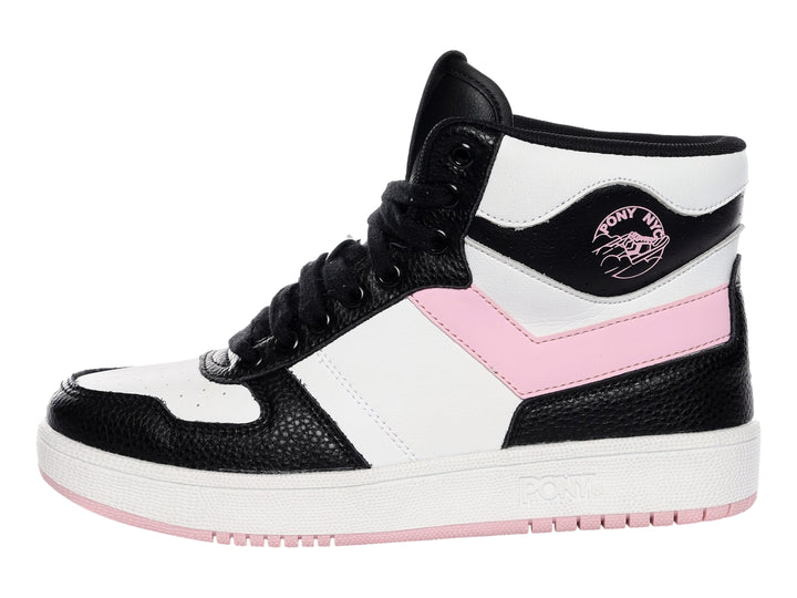 Tenis PONY City Wings Hi de corte alto en colores blanco, negro y rosa.