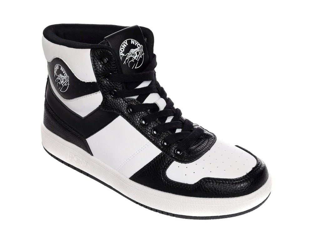 Tenis PONY City Wings Hi Panda en colores blanco y negro, diseño de bota alta con suela blanca.