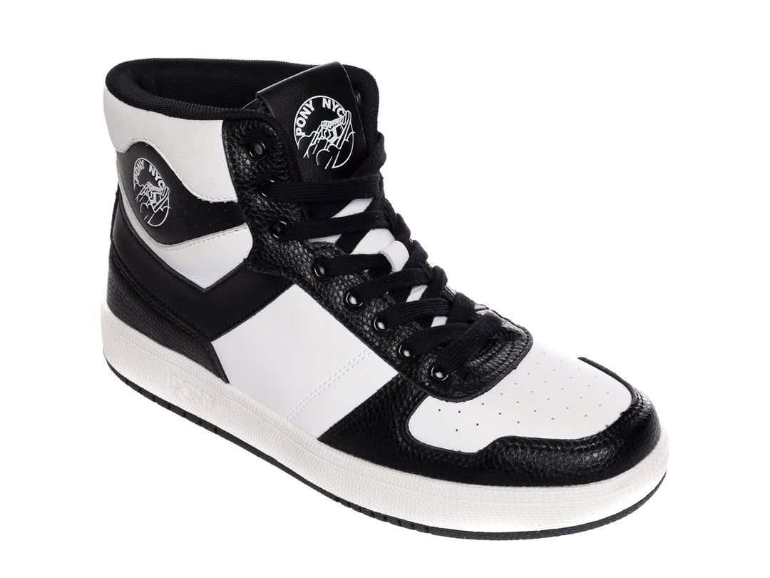 Tenis PONY City Wings Hi Panda en colores blanco y negro, diseño de bota alta con suela blanca.