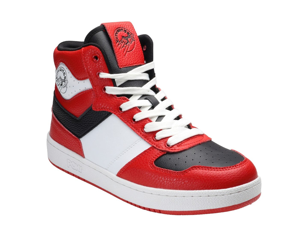 Tenis PONY City Wings HI en colores rojo, blanco y negro, diseño de bota deportiva.