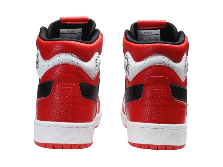Tenis PONY City Wings HI en colores rojo, blanco y negro, diseño de bota deportiva.