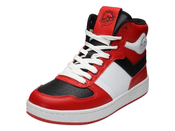 Tenis PONY City Wings Hi en colores rojo, blanco y negro, diseño de bota con cordones blancos.