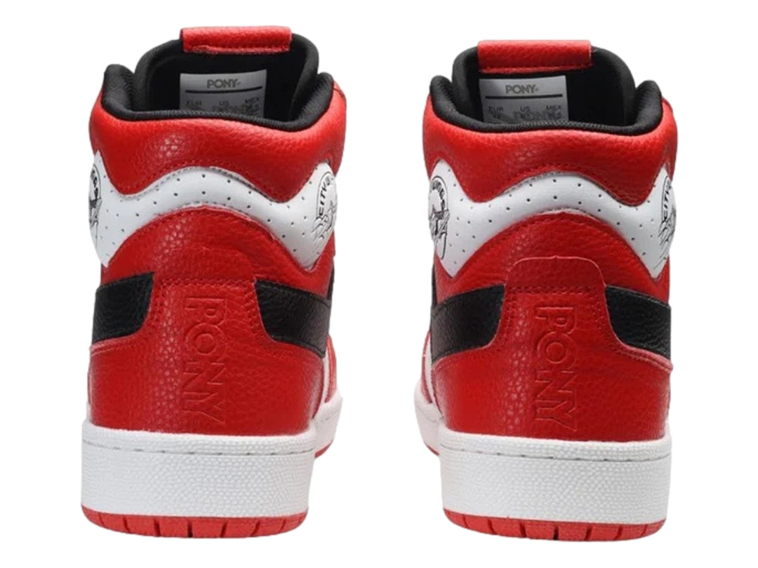 Tenis PONY City Wings Hi en colores rojo, blanco y negro, diseño de bota con cordones blancos.
