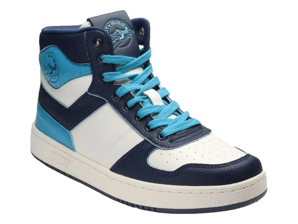 Tenis PONY City Wings HI en colores azul marino, blanco y azul claro, diseño de corte alto.