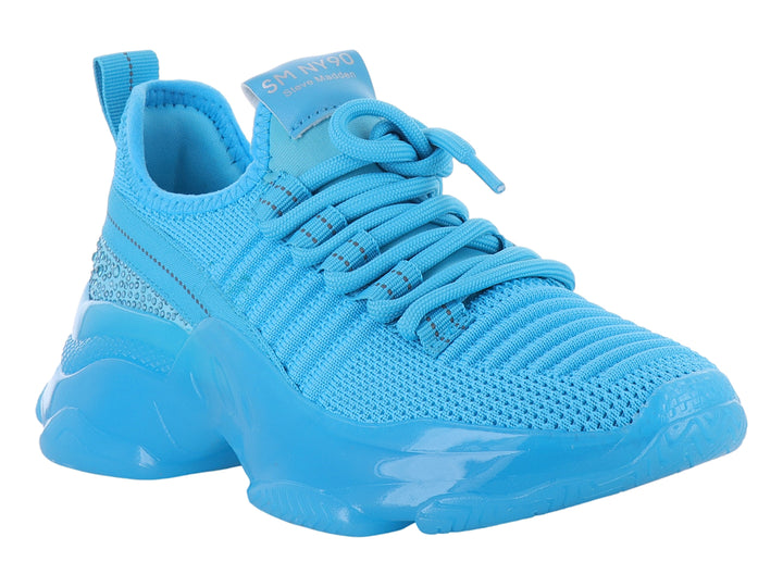 Tenis deportivos Steve Madden Jmaxim en color turquesa con suela ancha y tejido transpirable para niños.