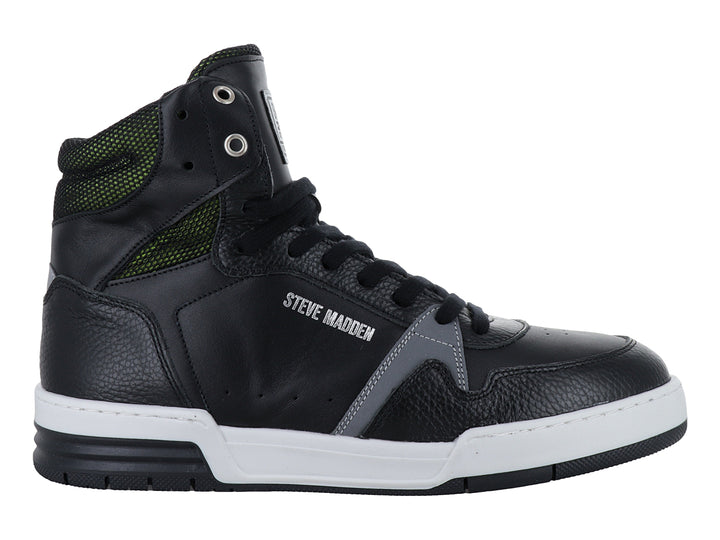 Tenis tipo bota color negro con suela blanca y detalles en gris de la marca Steve Madden.