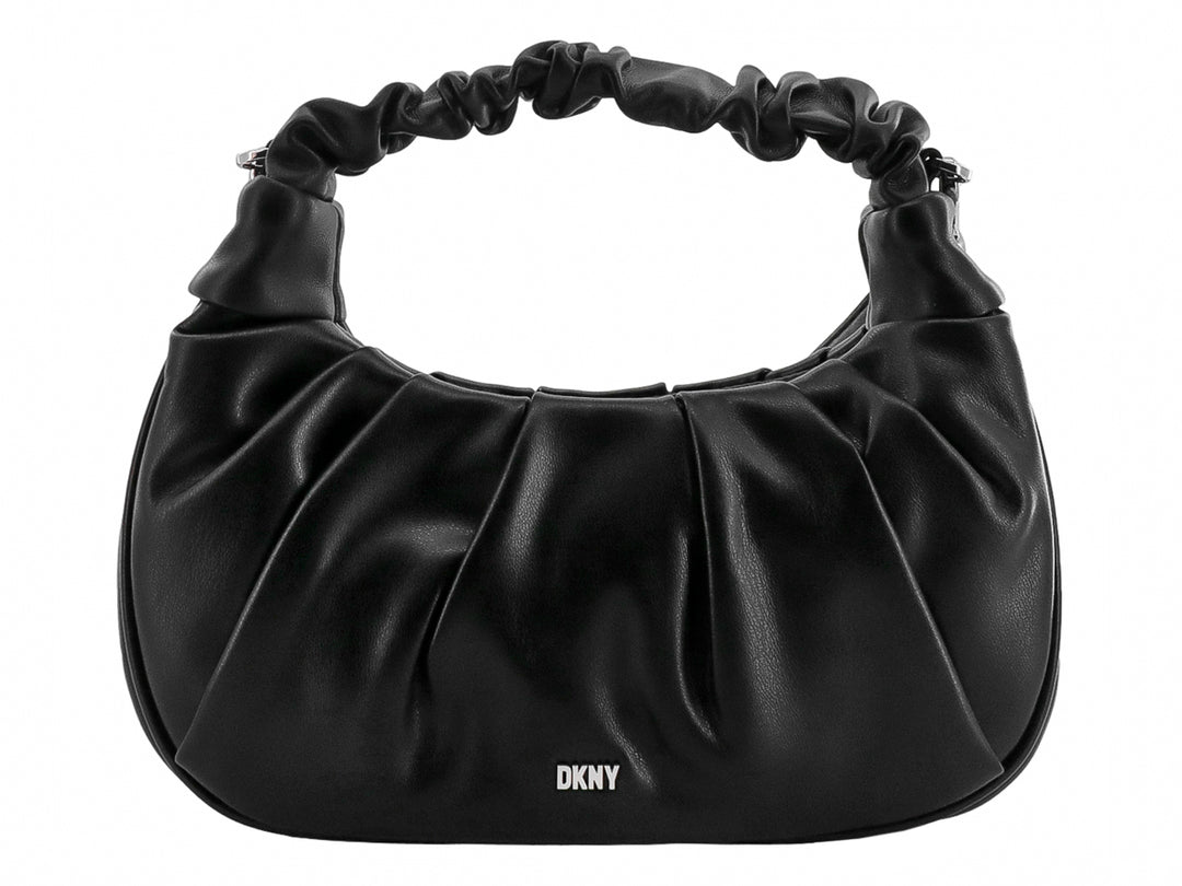 Bolso hobo negro de DKNY con diseño plisado y asa superior fruncida.