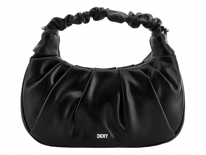 Bolso hobo negro de DKNY con diseño plisado y asa superior fruncida.