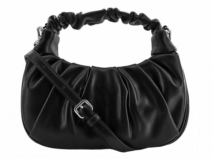 Bolso hobo negro de DKNY con diseño plisado y asa superior fruncida.