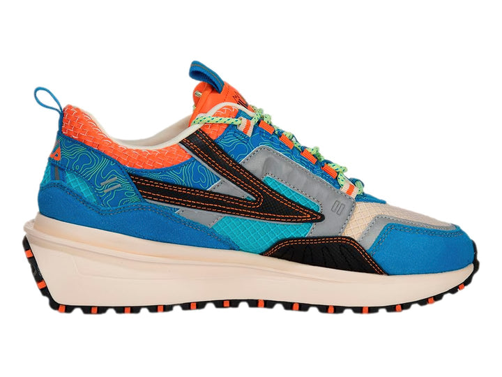 Tenis FILA RENNO ODV en colores azul eléctrico, naranja y ecru con suela robusta.
