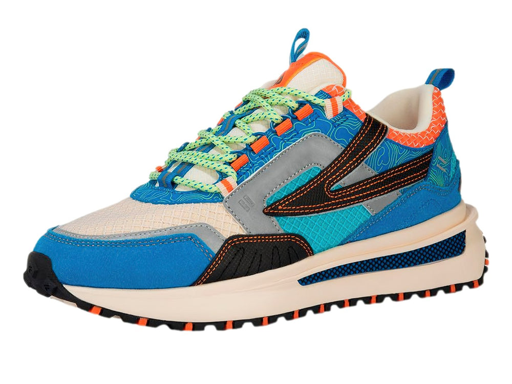 Tenis FILA RENNO ODV en colores azul eléctrico, naranja y ecru con suela robusta.