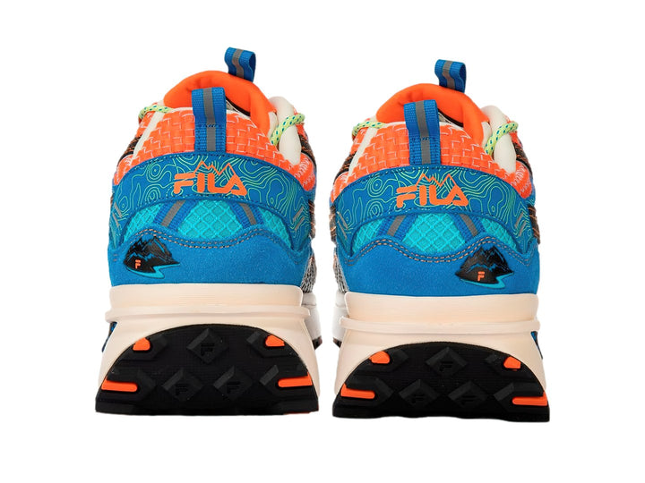 Tenis FILA RENNO ODV en colores azul eléctrico, naranja y ecru con suela robusta.