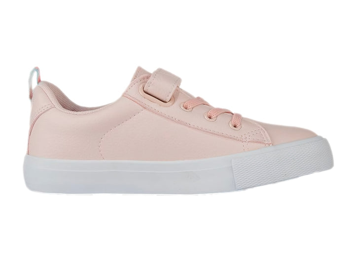 Tenis K-Swiss para niña en color rosa con suela blanca y cierre de correa con velcro.
