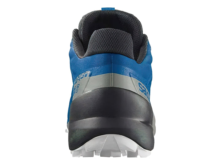 Tenis Salomon Speedcross 5 color azul y gris con suela blanca y negra para trail running.