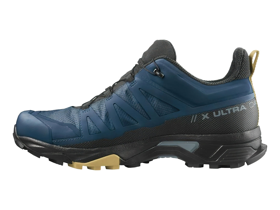 Botín de senderismo Salomon X Ultra 4 Mid GTX en color azul y negro con detalles en beige.