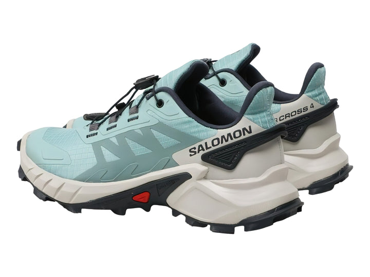 Tenis deportivos Salomon Supercross 4 color verde azulado con suela robusta en tonos gris y negro.