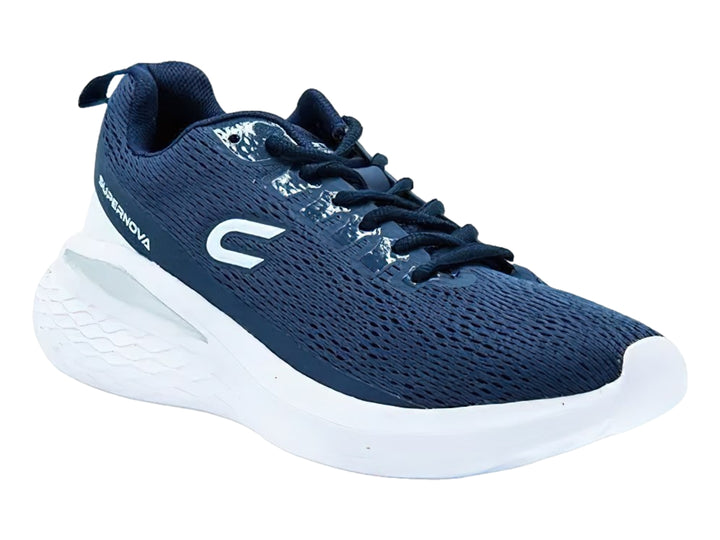 Tenis de baloncesto COURT color azul marino con suela blanca y detalles laterales blancos.
