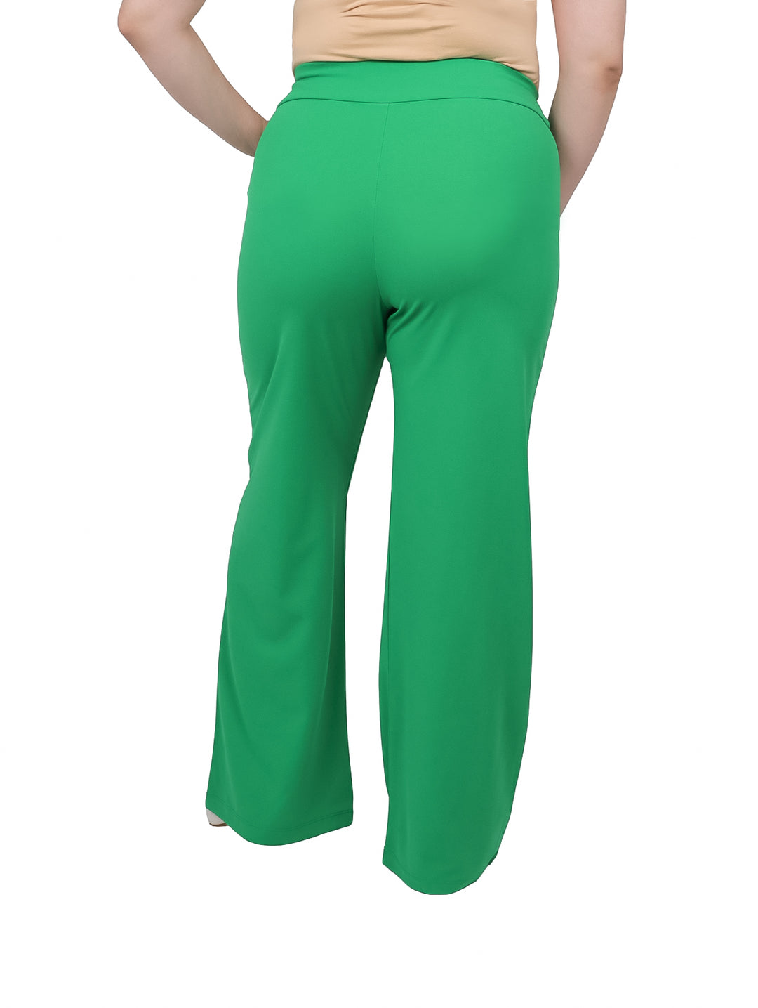 Pantalón ancho de maternidad en color verde lima con talle alto.