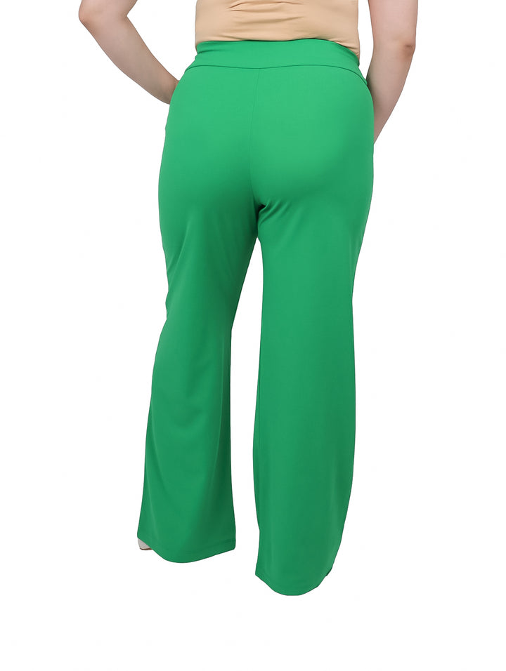 Pantalón ancho de maternidad en color verde lima con talle alto.