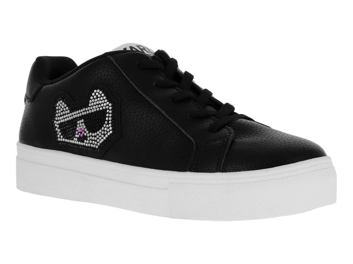 Tenis negros Karl Lagerfeld con suela blanca y logotipo lateral con cristales.