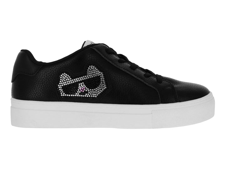 Tenis negros Karl Lagerfeld con suela blanca y logotipo lateral con cristales.
