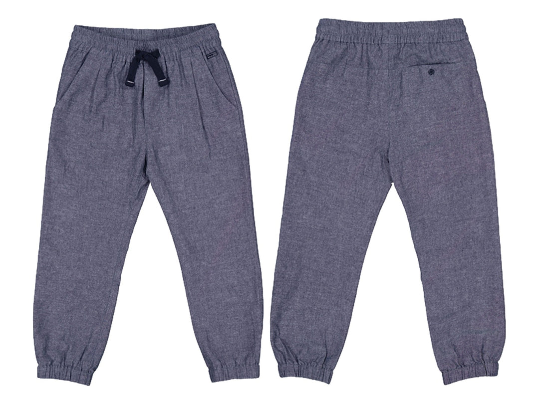 Pantalón tipo jogger de lino color azul para Niño con cintura elástica y cordón.