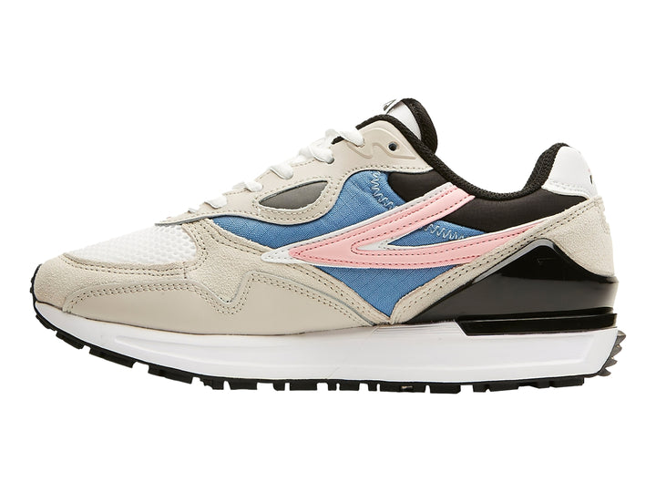 Tenis FILA Valado 2 color blanco y beige con detalles en azul, rosa y negro.