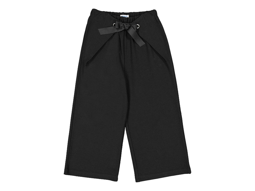 Pantalón cropped color negro para niña con cintura elástica y cordón ajustable.