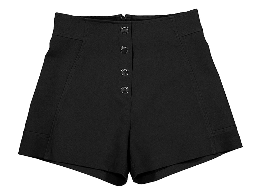 Pantalón corto negro de tela crepé con cuatro botones frontales para Niña.