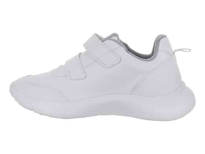 Tenis escolares VAVITO color blanco con cierre de velcro y suela blanca.