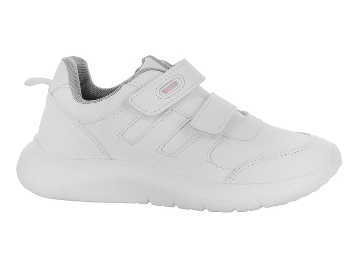 Tenis escolares blancos VAVITO con cierre de velcro y suela blanca.