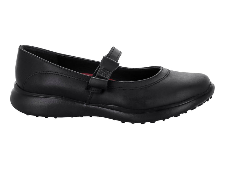 Zapato escolar negro para niña estilo Mary Jane con correa ajustable y suela antideslizante.