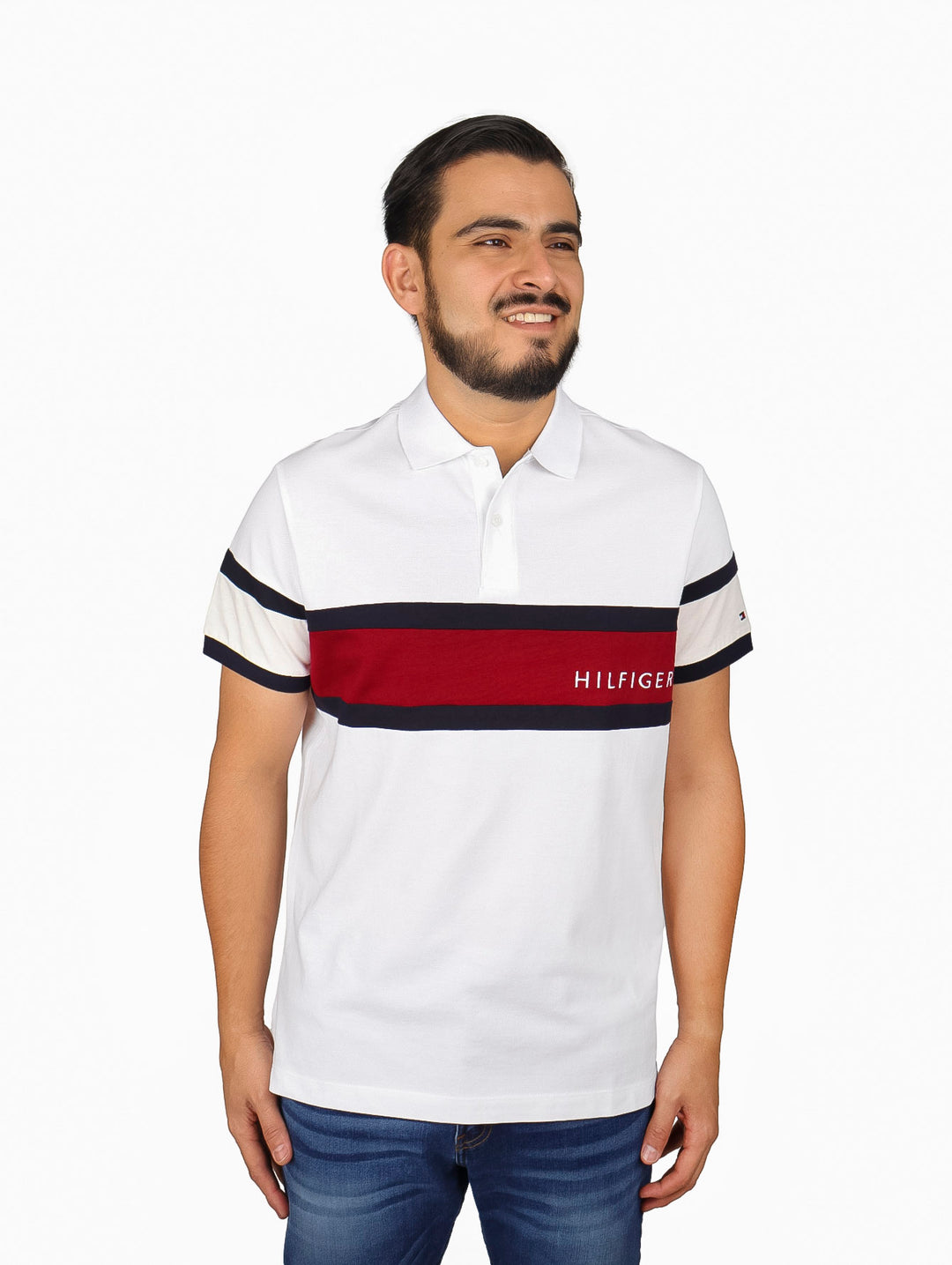 Playera Polo Tommy Hilfiger Blanca Colorblock para Hombre