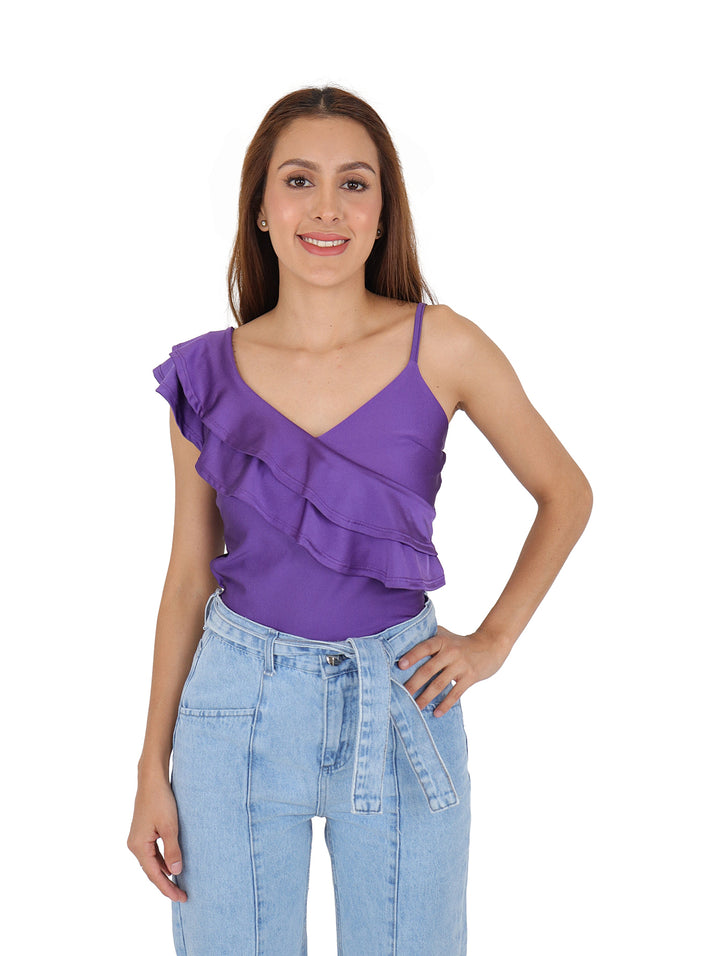 Blusa Pao Fashion Violeta con Escarola para Mujer