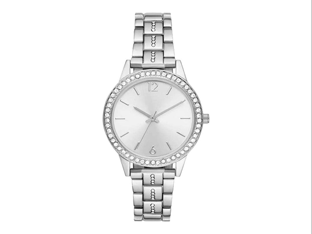 Set de 6 piezas en color plata que incluye un reloj y cinco pulseras decoradas con cristales para Mujer.