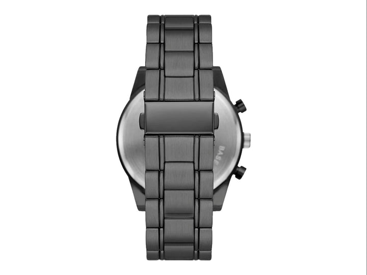 Set de 4 piezas para hombre que incluye reloj gris, dos pulseras y una cartera color marrón.