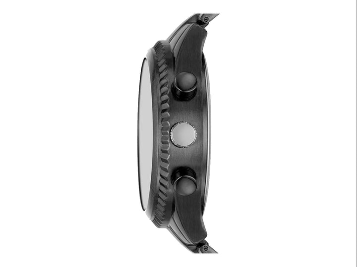 Set de 4 piezas para hombre que incluye reloj gris, dos pulseras y una cartera color marrón.