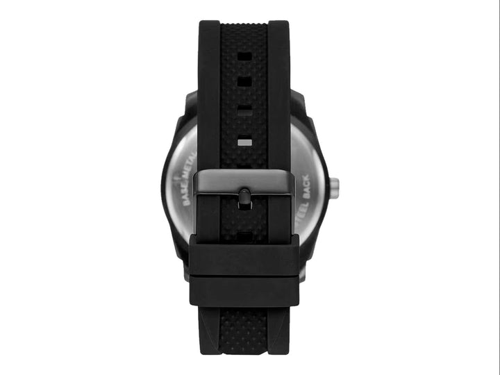 Set de 3 piezas FOLIO: reloj negro con esfera azul, pulsera negra y multiherramienta azul.