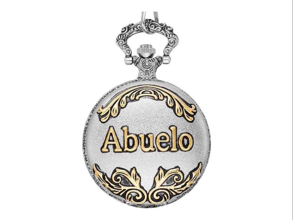 Set de reloj de bolsillo Folio en color plata y oro con grabado de la palabra Abuelo y accesorios.