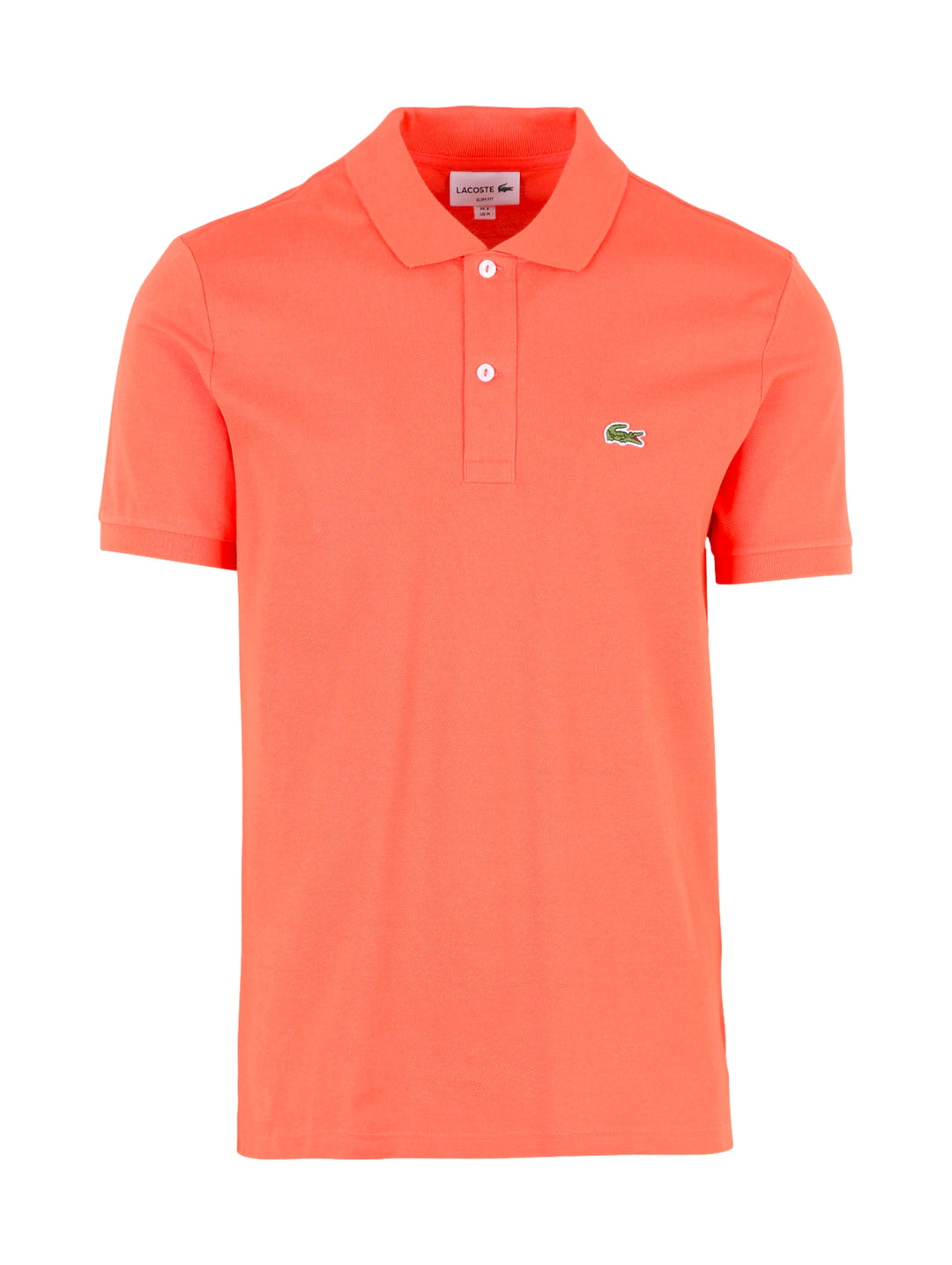 Camiseta polo Lacoste de color coral con cuello acanalado y manga corta.