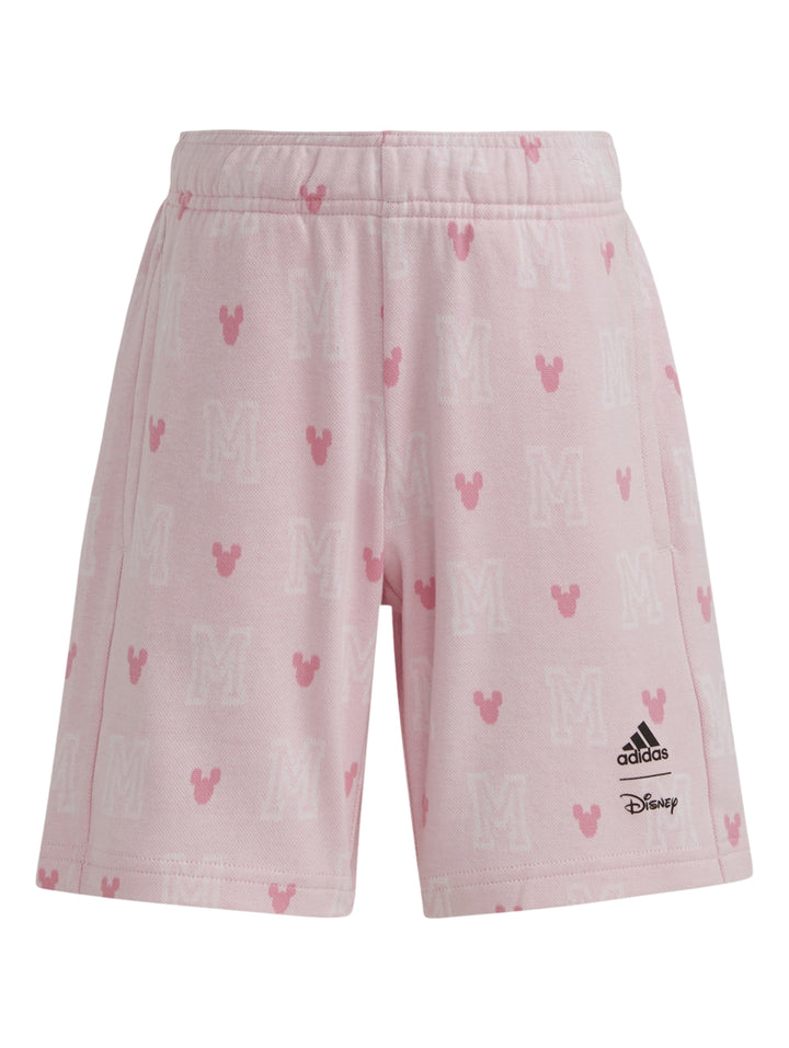 Conjunto infantil Adidas blanco y rosa con estampados de Mickey y Minnie Mouse.