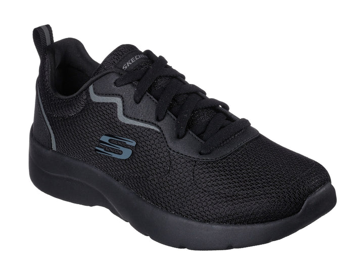 Tenis deportivos SKECHERS DYNAMIGHT 2.0 en color negro con detalles en gris oscuro.